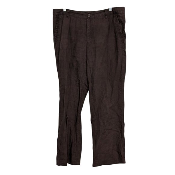 Eddie Bauer 100% Linen Pants Womens Size 14 Brown Casual Straight Leg Pockets - Picture 1 of 12